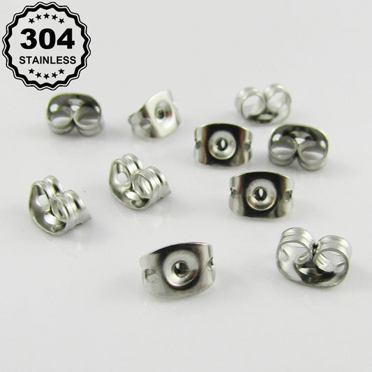 Bulk 50pcs (25pair) DIY Butterfly Earnut Earring Back 6x4.5x3mm 304 Stainless
