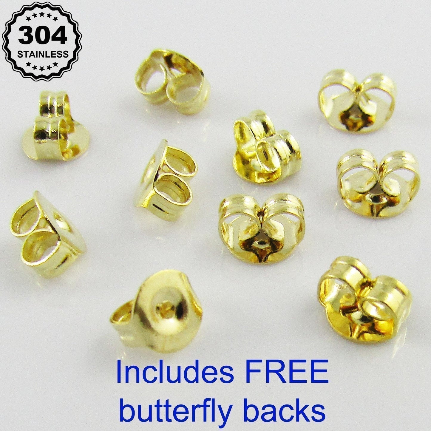 Bulk 20pcs (10sets) DIY Ball Post Stud Earring Finding Gold 15x4mm 304 Stainless