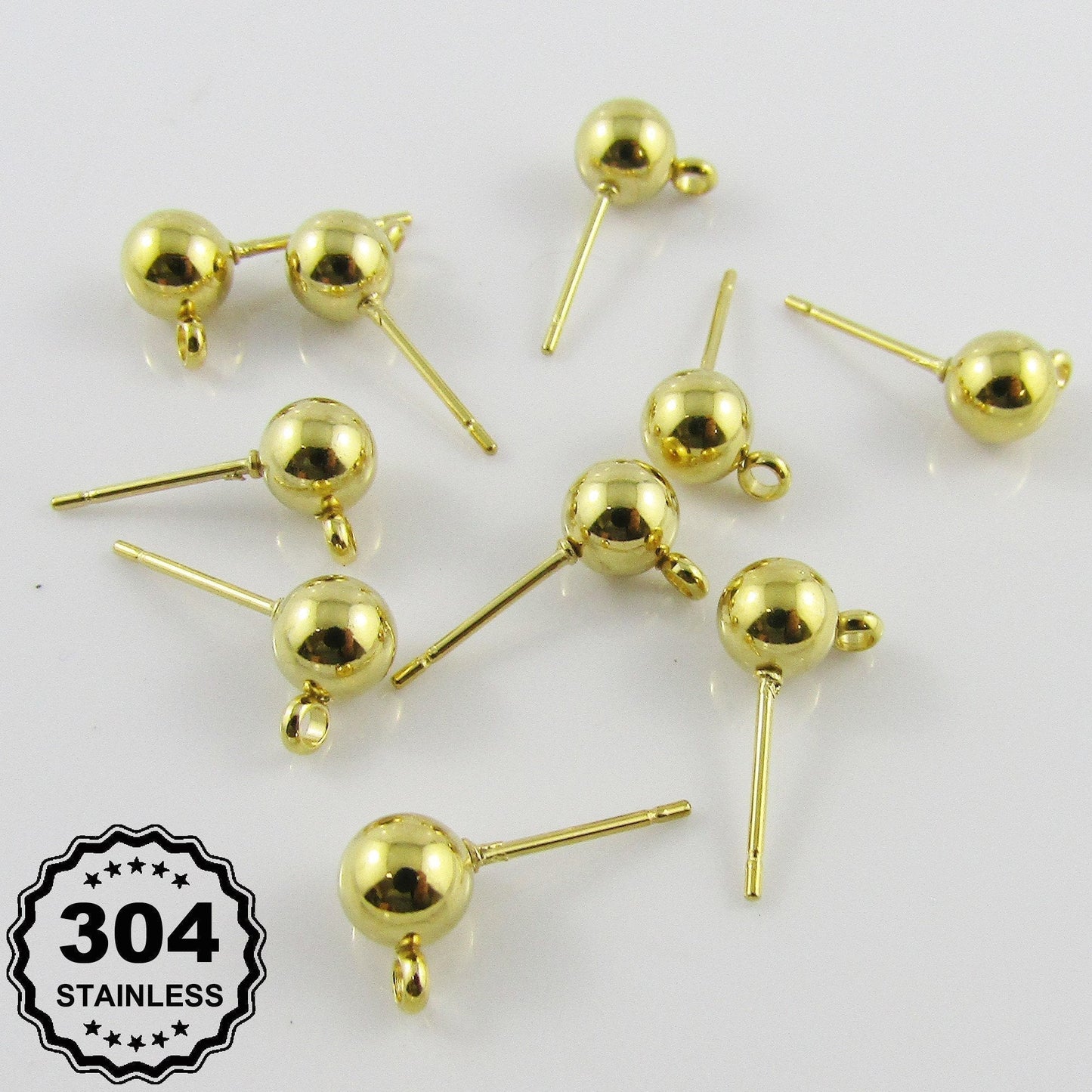 Bulk 20pcs (10sets) DIY Ball Post Stud Earring Finding Gold 17x6mm 304 Stainless