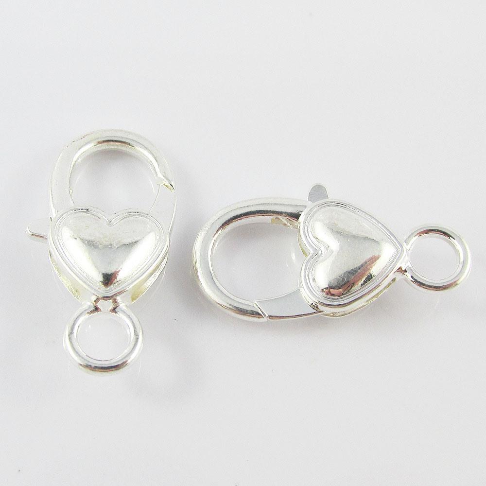 5pk Heart Lobster Clasp 26x15x6mm Hole 4mm Silver Plate or Antique Bronze