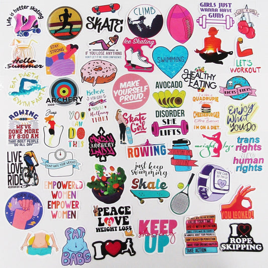 50pcs PVC Health Workout Sticker Bundle Cards Journal Laptop Phone Case & More