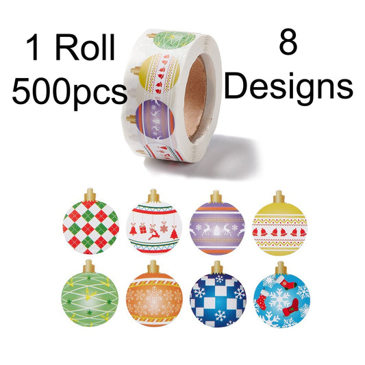 1 Roll 500pcs Christmas Bauble Round Self Adhesive Paper Stickers 25mm