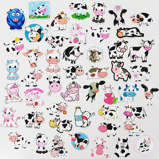45pcs Cartoon Cow Sticker Bundle Schoolbooks Cards Junk Journal