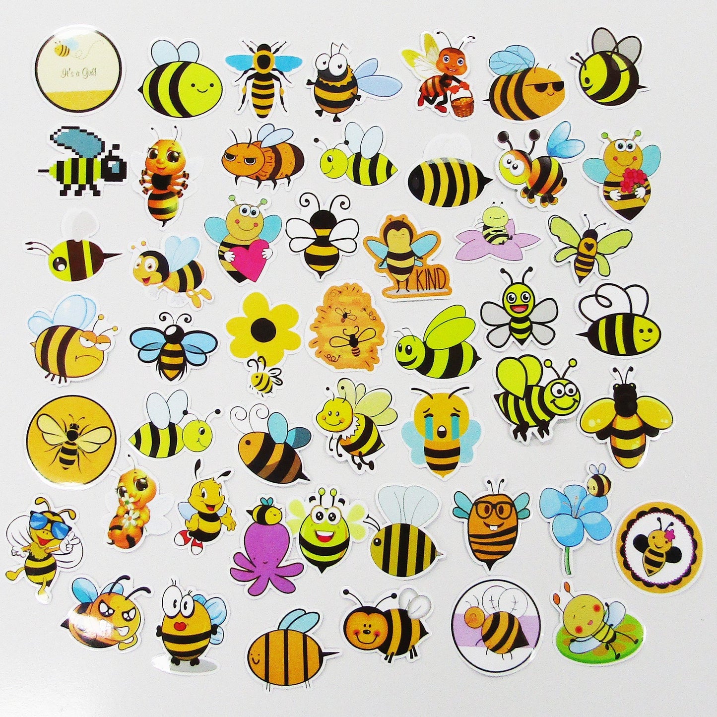 50pcs Cartoon Bumble Bee Sticker Bundle Schoolbooks Cards Junk Journal