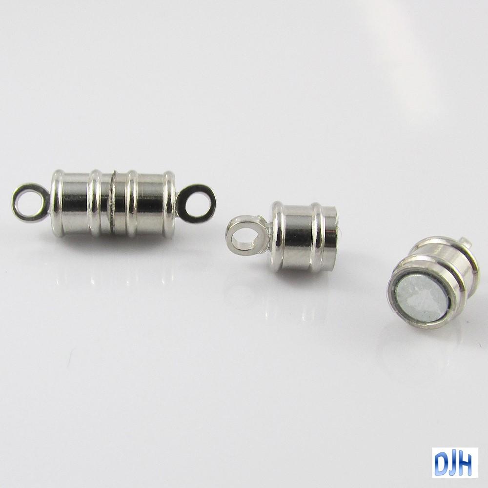5 Sets Barrel Column Magnetic Clasp Silver Tone 17x6mm Hole 1.8mm