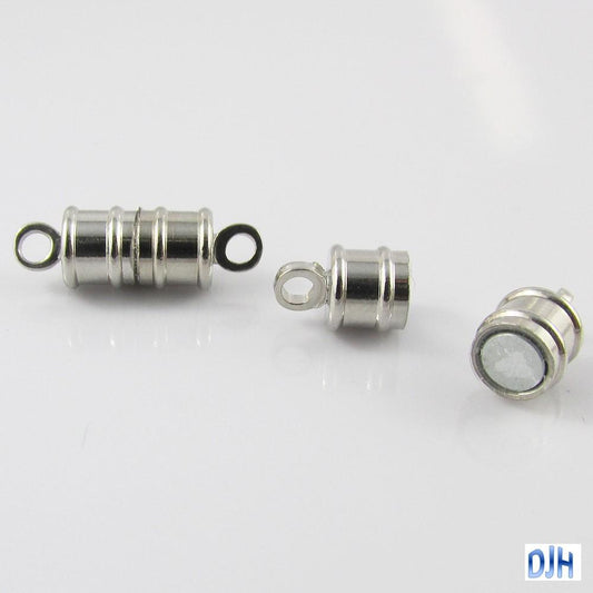 5 Sets Barrel Column Magnetic Clasp Silver Tone 17x6mm Hole 1.8mm