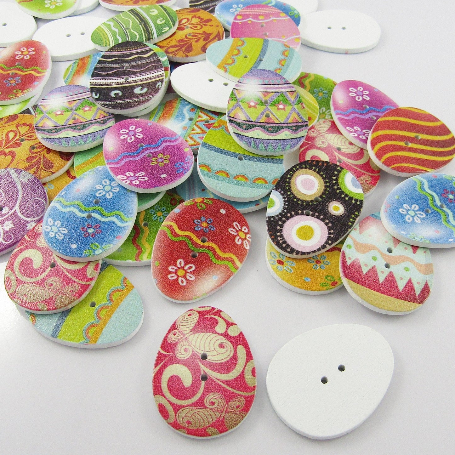 20pce Easter Egg 2 Hole Wood Button 31x23x3mm Sewing Cards Junk Journal