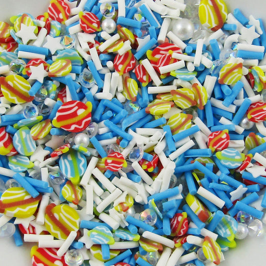 20g Mixed Planets & Stars Polymer Clay Wafer Sprinkles with Crystals & Pearls