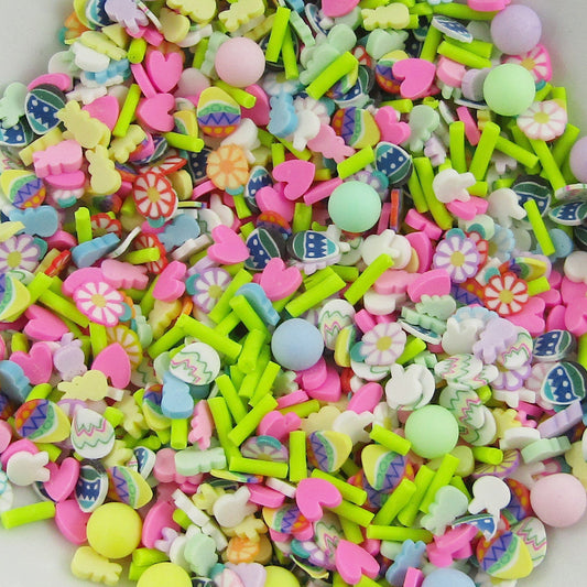 20g Mixed Easter Egg Polymer Clay Wafer Sprinkles with Pastel Beads