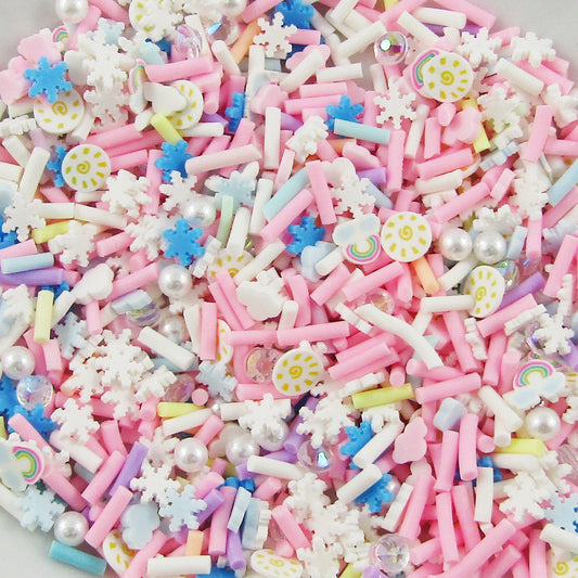 20g Mixed Snowflakes Polymer Clay Wafer Sprinkles with Crystals & Pearls