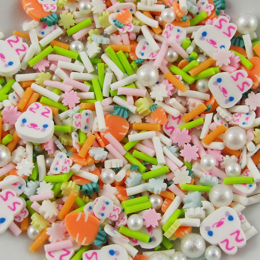 20g Mixed EasterBunny Carrot Polymer Clay Wafer Sprinkles with Crystals & Pearls