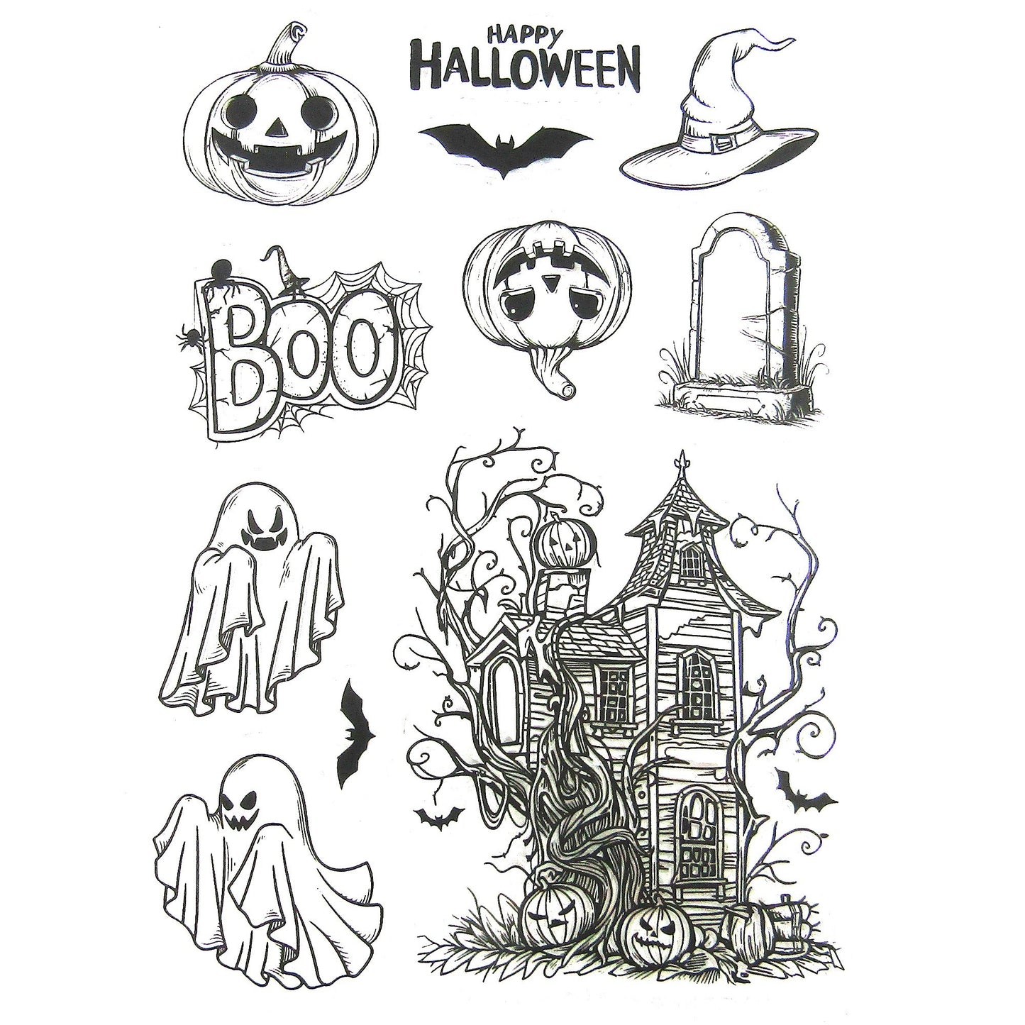 Halloween Haunted House Clear Stamp Sheet Silicone Journal Scrapbook Cards
