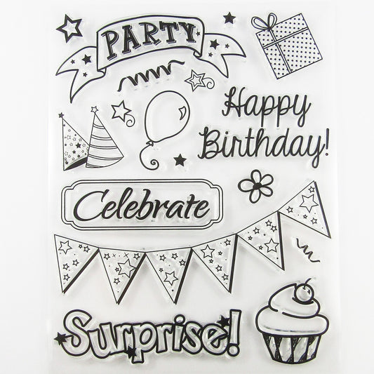 Birthday Surprise Party Clear Stamp Silicone Rubber Scrapbooking Card Making