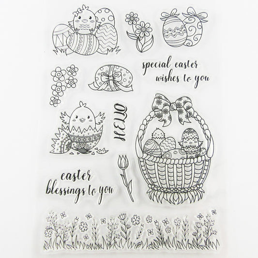 Easter Basket Chicks Clear Stamp Sheet Silicone Rubber Journal Card Making