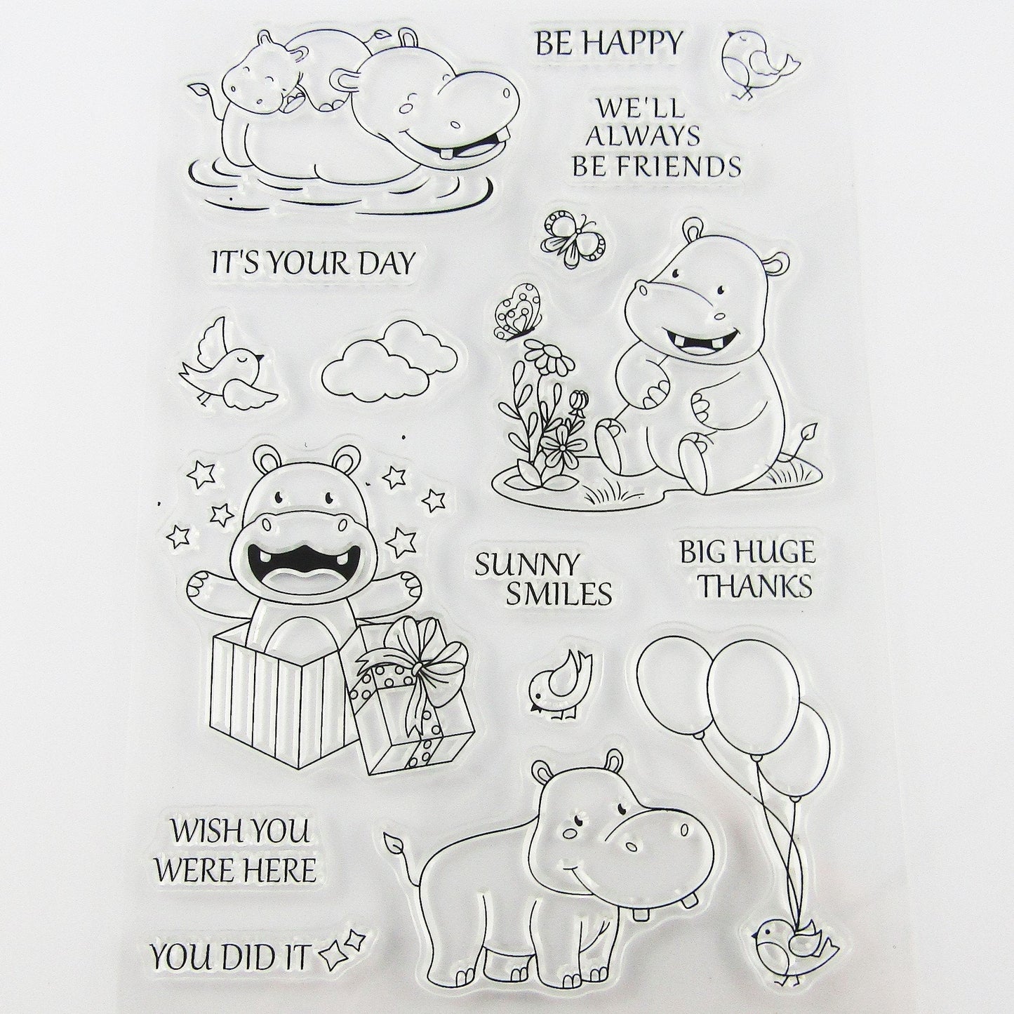 Hippo Hugs Clear Stamp Sheet Silicone Rubber Journal Scrapbooking Card Making