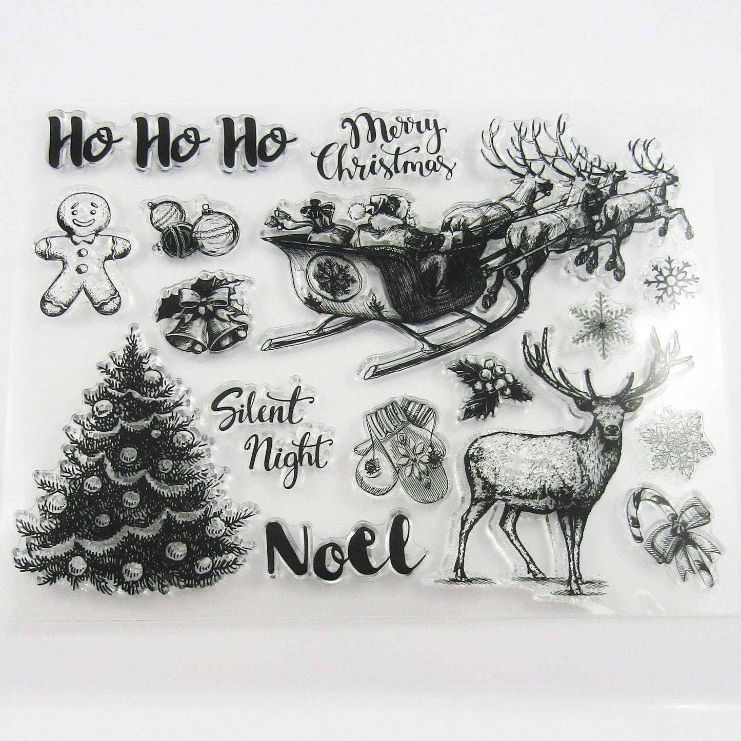 Ho Ho Ho Santa Sleigh Christmas Stamp Sheet Silicone Journal Scrapbook Cards