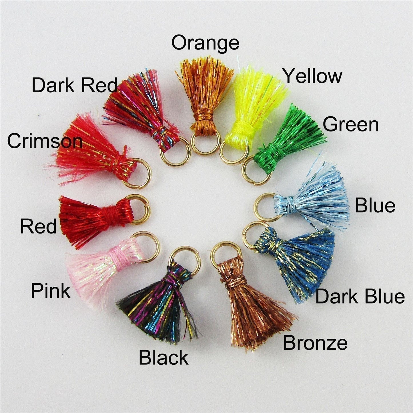 10pce TINY Metallic Thread Tassel with Jumpring 15mm Select Colour