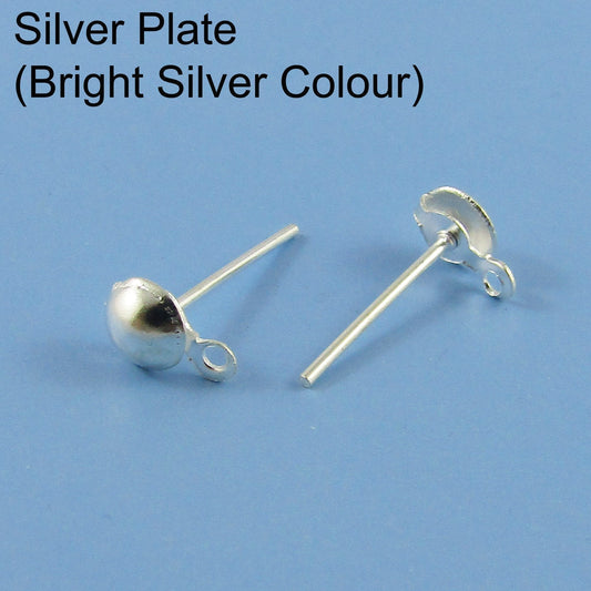 Bulk 50pcs (25pair) DIY Ball Post Stud Earring Finding with Loop 4x7x13mm SP
