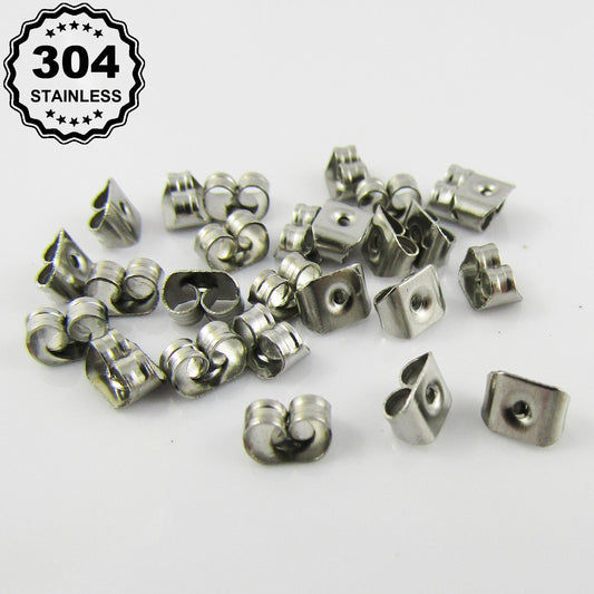 Bulk 50pcs (25pair) DIY Butterfly Earnut Earring Back Stopper 5x3mm 304Stainless