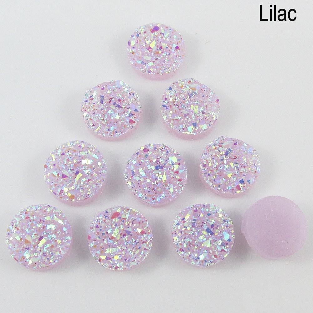 10pcs DIY Resin Druzy Cabochon 12mm Round Flat Back Earrings etc Select Colour