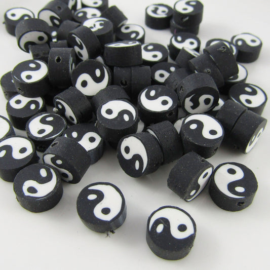 Bulk 50pcs Polymer Clay Ying Yang 8.5x8.5x4.5mm Hole 1.5mm