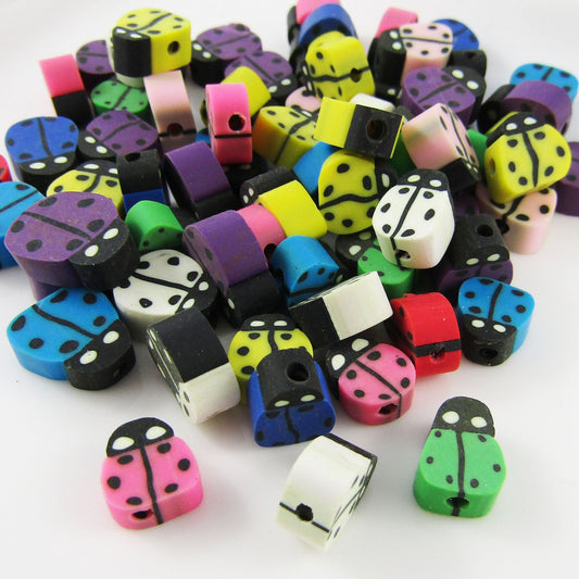 Bulk 50pcs Polymer Clay Ladybug 9x8x5mm Hole 1.5mm