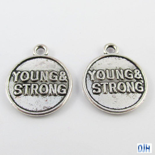 Bulk Young & Strong Charm Pendant Fitness Gym Sport Message Tag 24x20mm Pick Qty