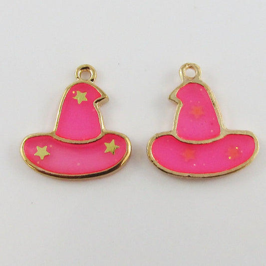 Bulk 10pce Resin Pink Witch Hat Charm Pendant Halloween Accessory 21x19mm