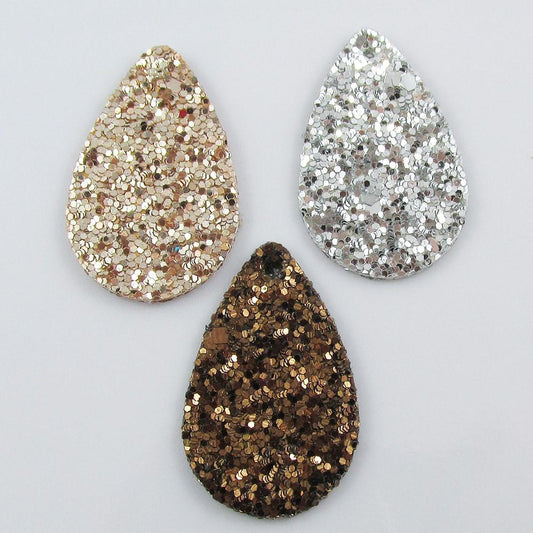 Bulk 6pce Metallic Glitter Charm Pendant Teardrop PU Leather Select Colour