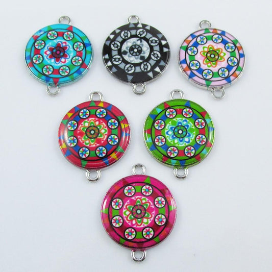 Bulk 10pcs Enamel Mandala Charm Connector 20.5x27x2.5mm Hole 2mm