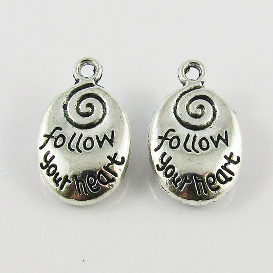 Bulk Follow your Heart Charm Pendant Message Tag Alloy 20x12mm Select Qty