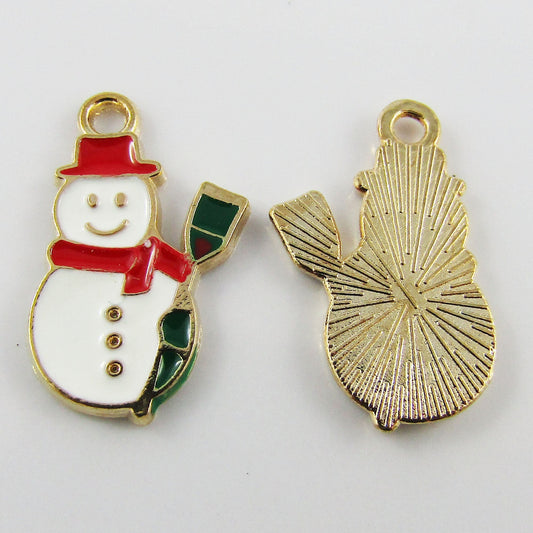 Bulk 10pce Enamel Snowman Charm Pendant Christmas 21x13mm