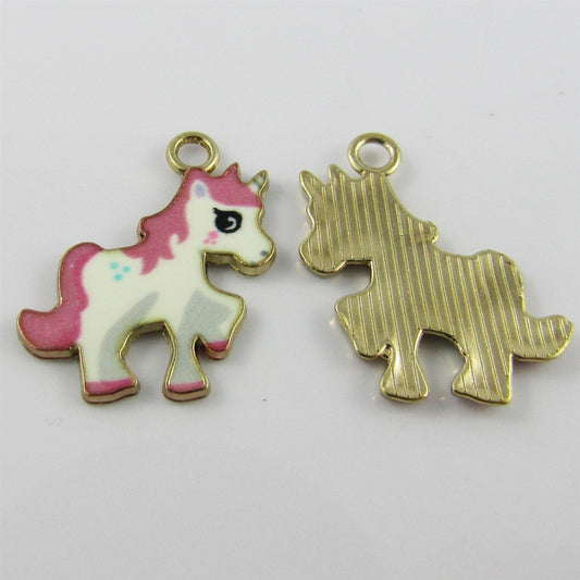 Bulk 10pce Enamel Horse Pony Charm Pink & White 24x20mm