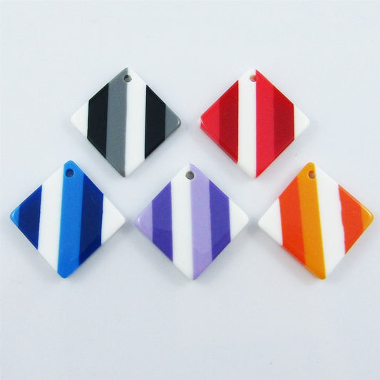 Bulk 10pcs Striped Rhombus Charm Pendant Acrylic 29x29x4mm Random Mixed Pairs
