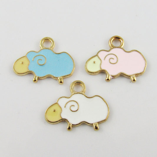 Bulk 10pce Enamel Woolly Sheep Charm Pendant 19x15mm Select Colour