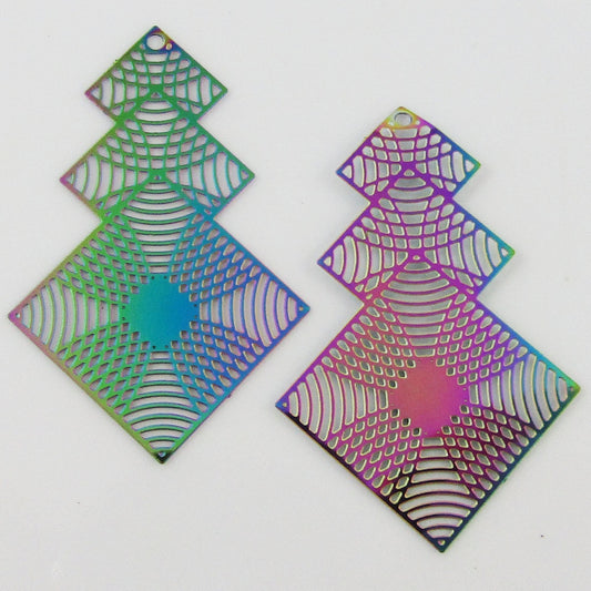 Bulk 6pce Laser Cut Waterfall Squares Charm Pendant Earrings SSteel 40x26mm