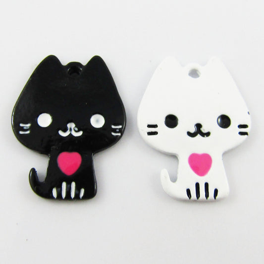 Bulk 10pce Enamel Heart Cat Charm Pendant Animal Pet Love 15x20mm Select Colour