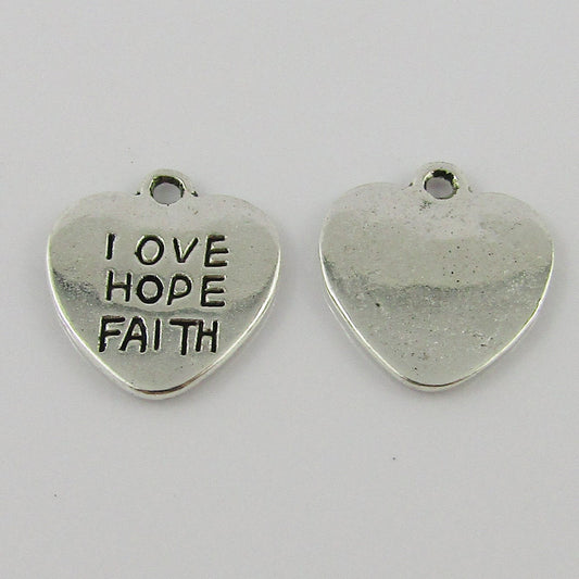 Bulk Love Hope Faith Message Heart Charm Pendant Alloy 15x14mm Select Qty