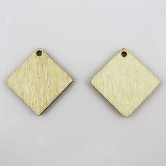 Bulk 10pcs Rhombus Unfinished Wood Charm Pendant Natural 24x24mm