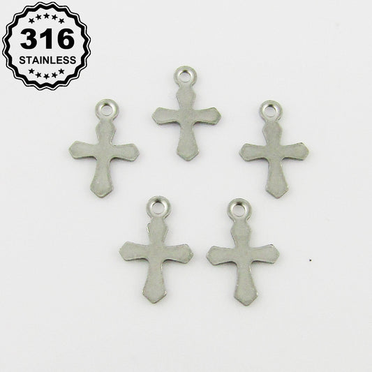 Bulk Tiny Crucifix Cross Charm Pendant 316 Stainless Steel 9x6mm