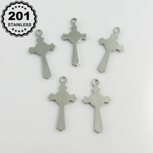 Bulk Religious Crucifix Cross Charm Pendant 201 Stainless Steel 16x8mm