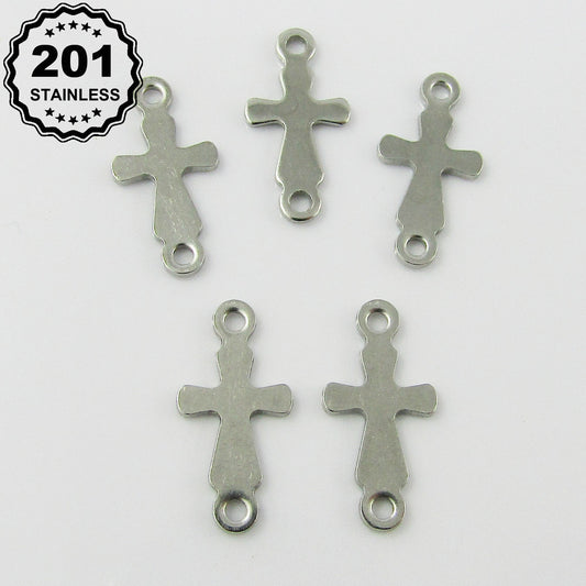 Bulk Crucifix Cross Connector Charm Pendant 201 Stainless Steel 18x9mm