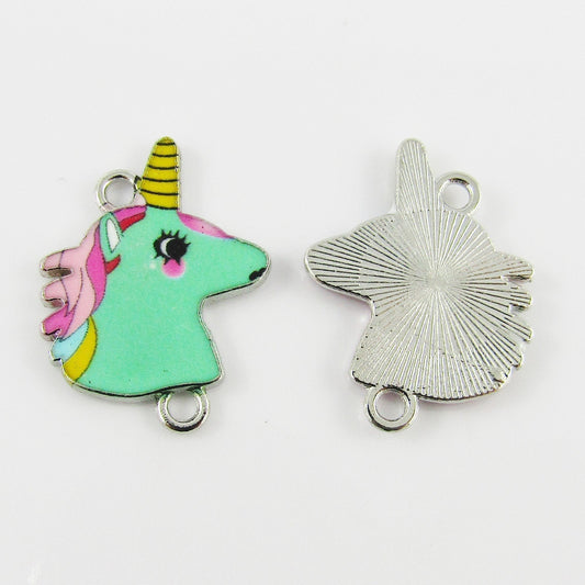 Bulk 10pcs Enamel Unicorn Charm Connector Mint 22x18mm Hole 1.8mm
