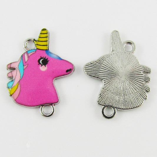 Bulk 10pcs Enamel Unicorn Charm Connector Pink 22x18mm Hole 1.8mm
