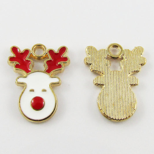 Bulk 10pce Enamel Rudolph Red Nose Reindeer Charm Pendant Christmas 17x13mm