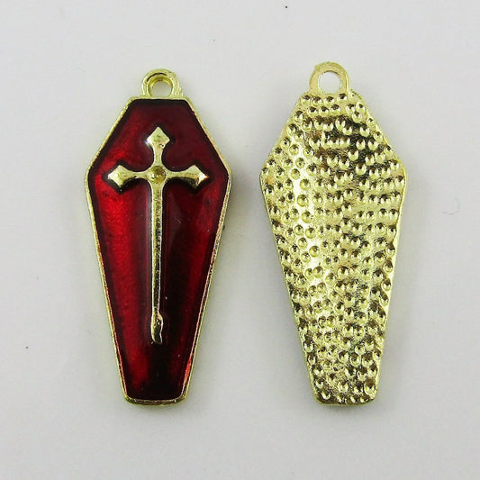 Bulk 10pce Enamel Coffin Charm Pendant Halloween Gothic 25x11mm