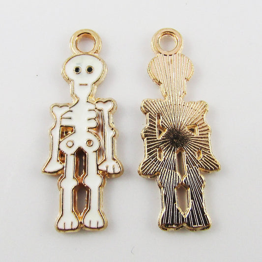 Bulk 10pce Enamel Skeleton Charm Pendant Halloween White 26x10mm