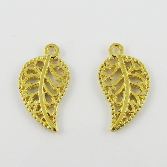BULK Filigree Leaf Golden Charm Pendant Plant Nature 18x10mm Select Qty