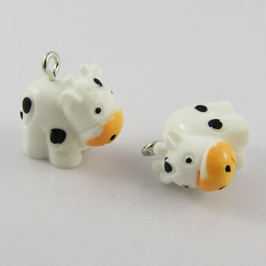 Bulk 10pce Resin 3D Cow Charm Pendant w/ Iron Loop 18x18x10mm