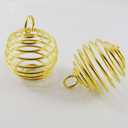 Bulk 5pce Lantern Cage Charm Spiral Pendant Wrapped Wire 27x24mm Gold Plate